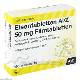 Eisentabletten AbZ 50 mg Filmtabletten, 100 ST – PZN 6683738 из Германии (PZN 6683738)