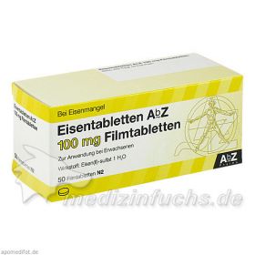 Eisentabletten AbZ 100 mg Filmtabletten, 50 ST – PZN 6683750 из Германии (PZN 6683750)