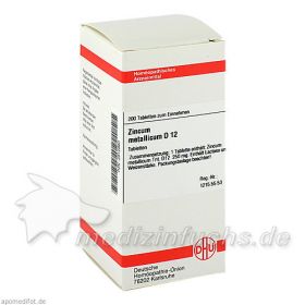 ZINCUM METALLICUM D 12 Tabletten, 200 ST – PZN 2812860 из Германии (PZN 2812860)